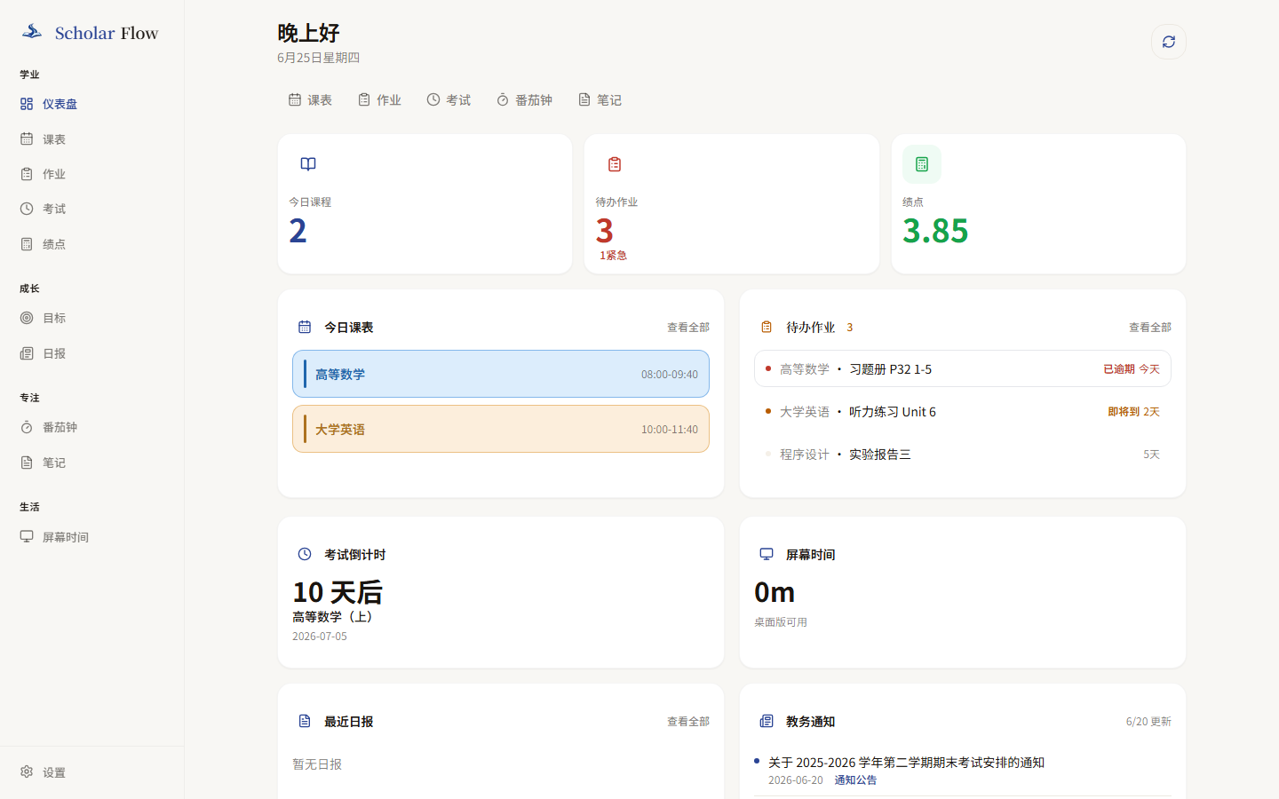 ScholarFlow 仪表盘